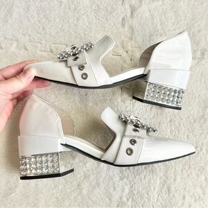 Jeffrey Campbell white silver patent heel loafer, size 5 NO BOX